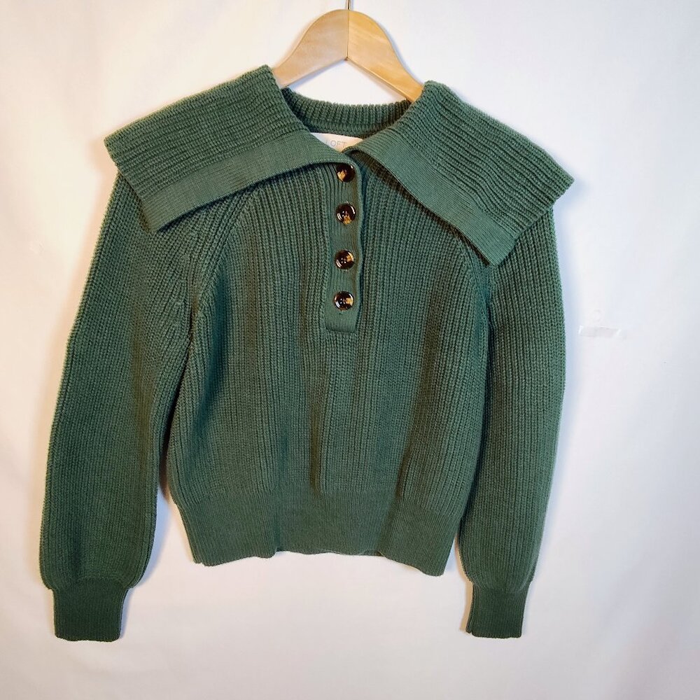 Loft Women's Large Green Ribbed Collared‎ Sweater
